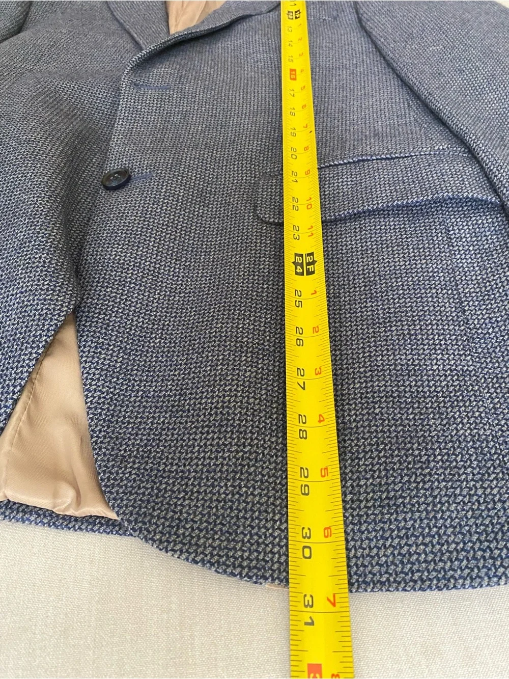 PETER MILLAR Blue Micro-Check Wool Silk Sport Coat Blazer Jacket Mens 38R